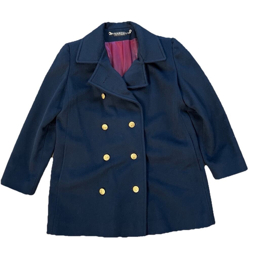 Vintage Karen Navy Wool Union Made in USA Button Front Women’s Size Medium
